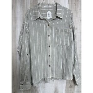 NWT Becool Juliette Striped Cotton Gauze Button Up Coastal Resortwear Boho M/L